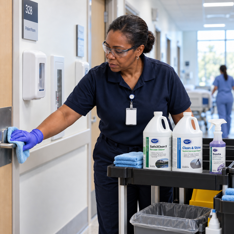 Commercial cleaning chemicals used in a North Carolina healthcare facility